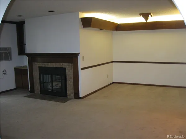 a room with a fireplace