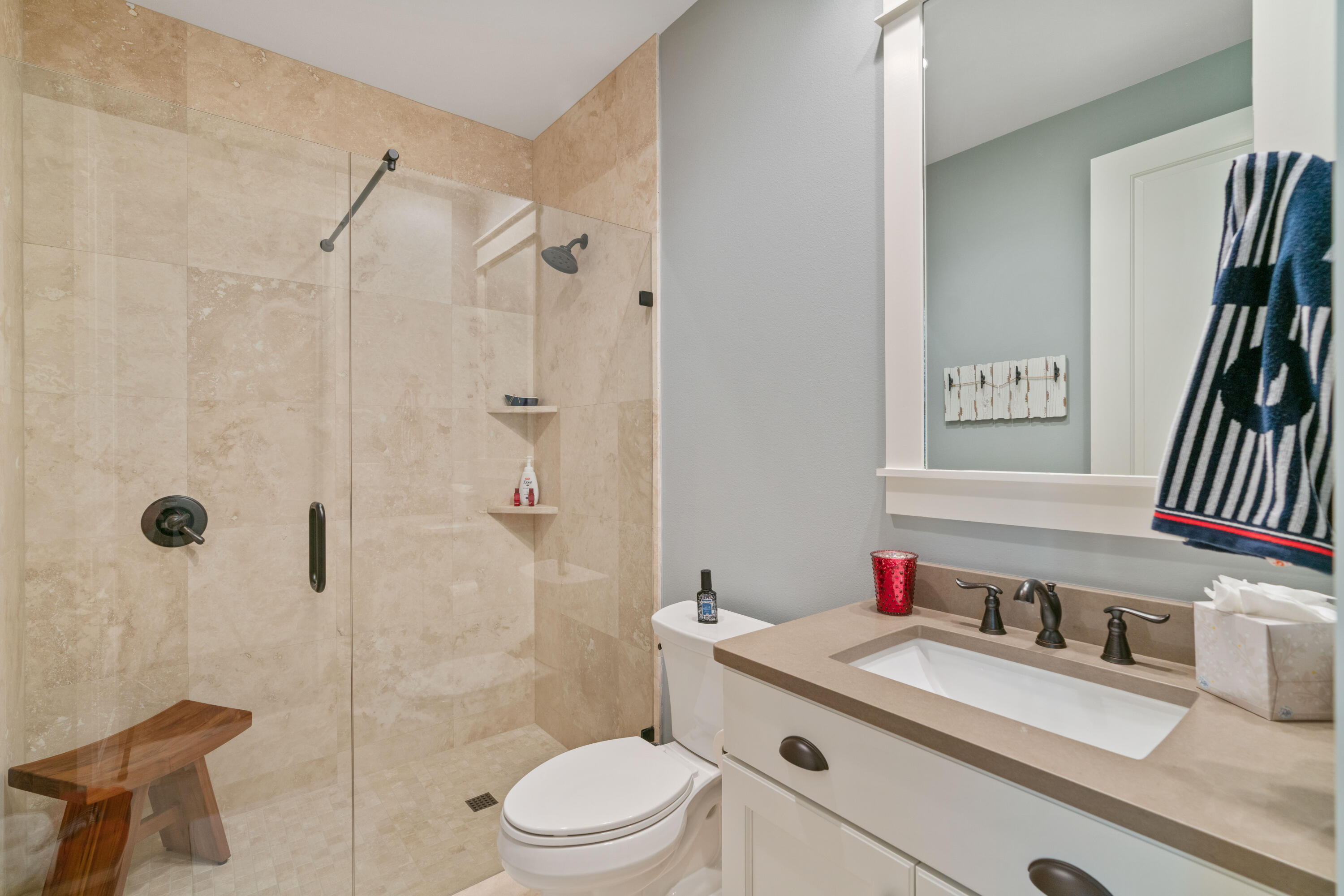 18 Jack Knife Drive Inlet Beach, FL 32461 - Photo 9 of 61 a bathroom with a granite countertop sink a toilet and shower