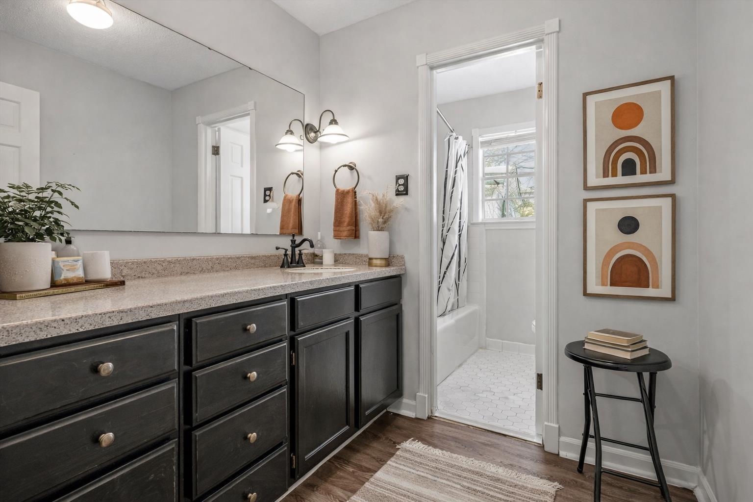 436 Sterling Drive Collierville, TN 38017 - Photo 30 of 40 Bathroom featuring vanity, shower / tub combo, and dark wood-type flooring
