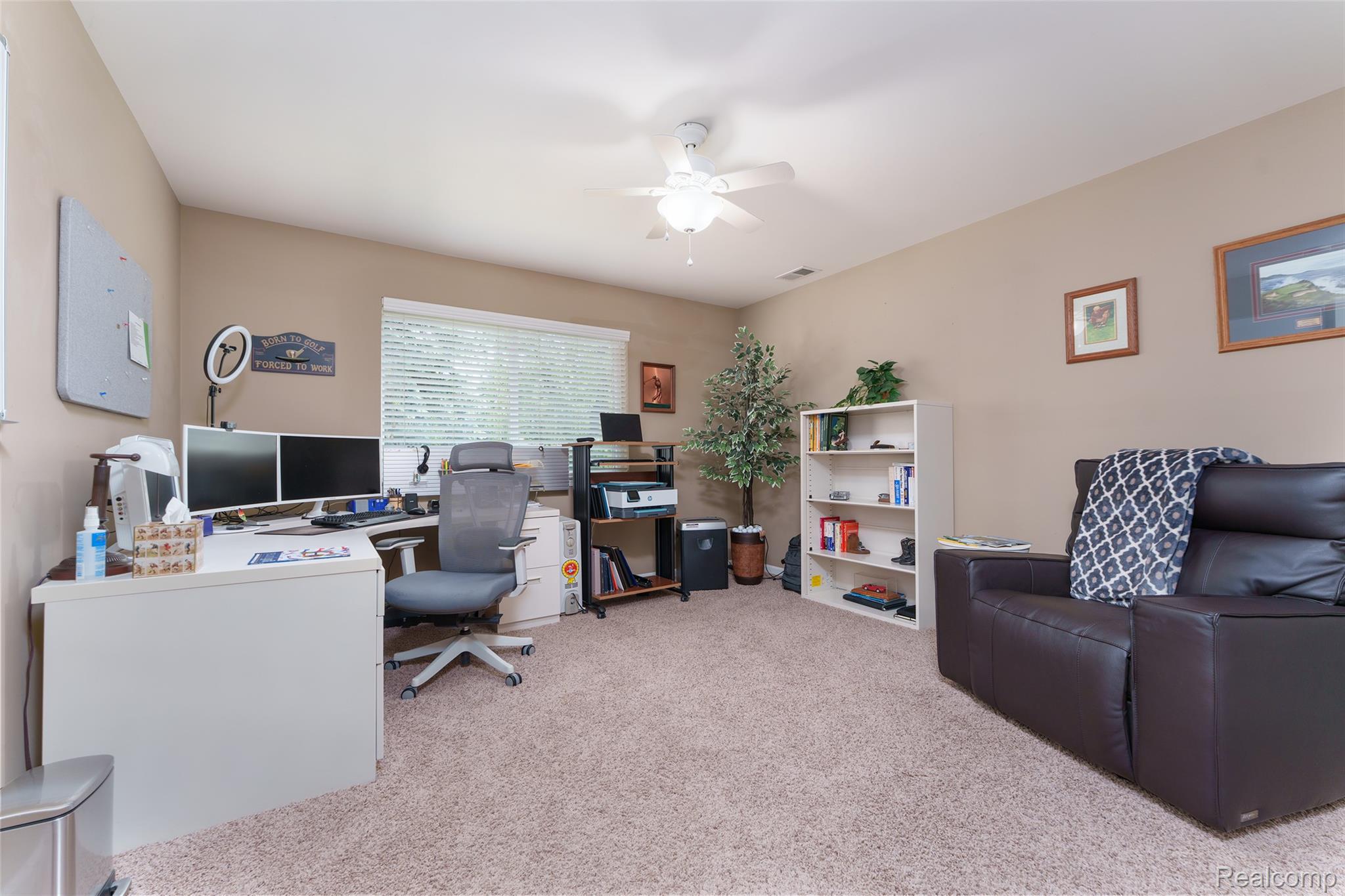 2172 Devonshire Road Bloomfield Hills, MI 48302 - Photo 32 of 45 Carpeted room featuring a ceiling fan, a window with horizontal blinds, and neutral-toned walls
