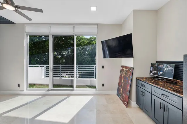 a view of a building from a balcony