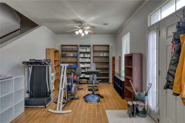 a view of a room with gym equipment