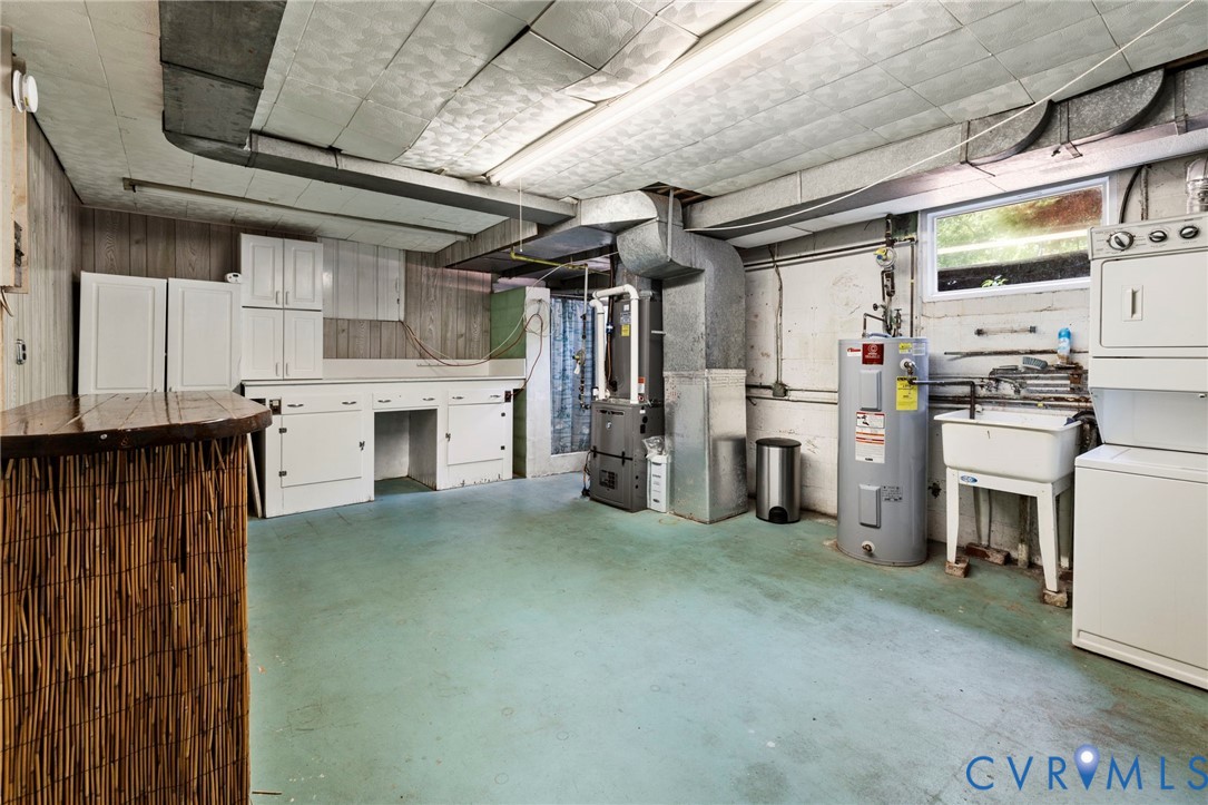 7644 Cherokee Road Richmond, VA 23225 - Photo 21 of 31 Basement with stacked washer / dryer, electric wat