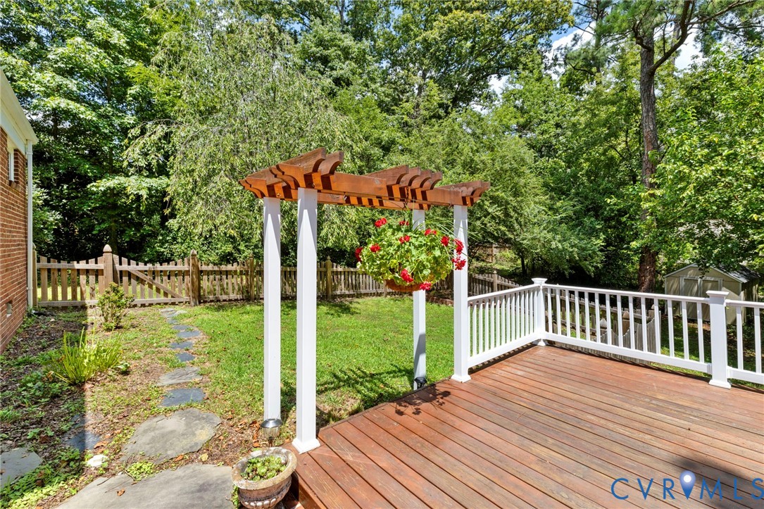 7644 Cherokee Road Richmond, VA 23225 - Photo 26 of 31 Deck with a storage shed, a fenced backyard, and a