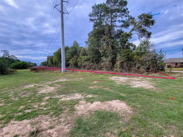 a view of a grassy field with trees