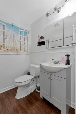 a bathroom with a sink toilet and vanity