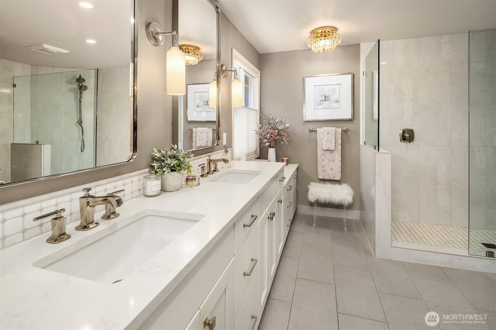 21505 30th Avenue Southeast Bothell, WA 98021 - Photo 20 of 40 a spacious bathroom with a double vanity sink mirror double and shower