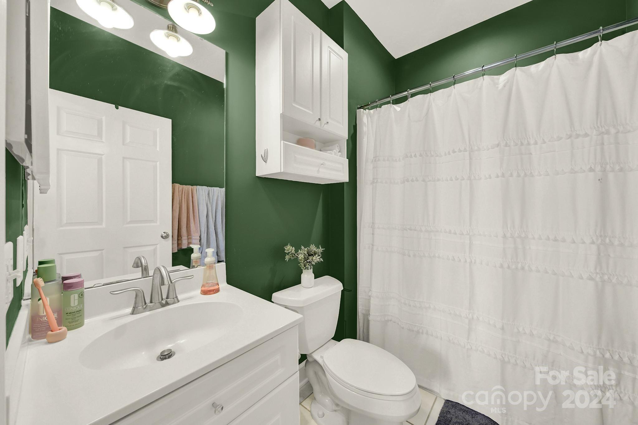 8959 Meadow Vista Road Charlotte, NC 28213 - Photo 20 of 32 a bathroom with a sink a toilet and shower curtain