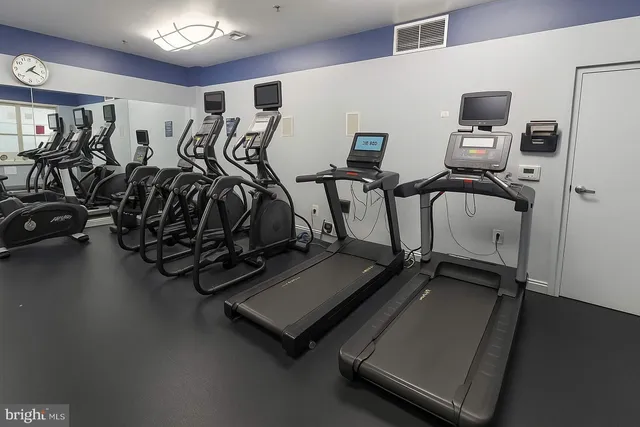 a view of a room with gym equipment