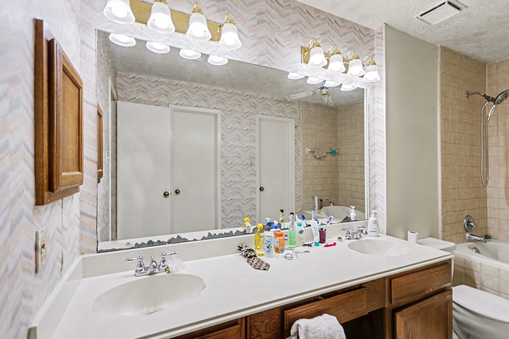 12151 Swords Creek Road Houston, TX 77067 - Photo 13 of 20 a bathroom with a sink vanity and a mirror