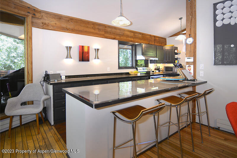 309 Mountain Laurel Drive Aspen, CO 81611 - Photo 6 of 14 a kitchen with stainless steel appliances granite countertop a stove a sink and a microwave