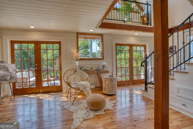 a workspace with furniture and window