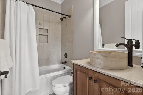 a view of a water fountain and a tree