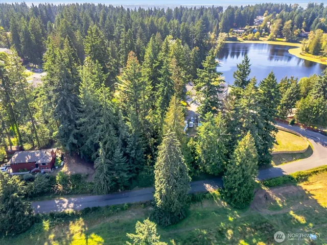 a view of a lake from a yard