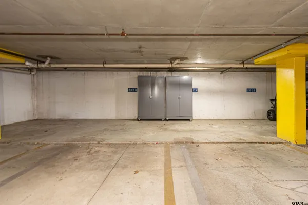 a view of a room with racks on the wall