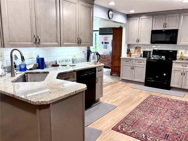 a kitchen with lots of counter top space