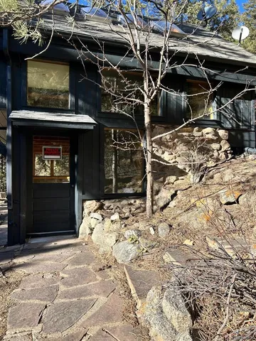 a view of swimming pool from a window