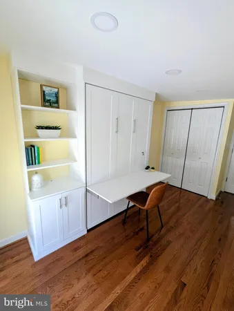 a workspace with wooden floor