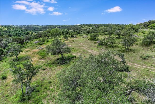 a view of a green field with lots of bushes