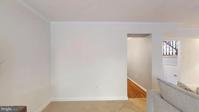 a living room with furniture and a walk in closet