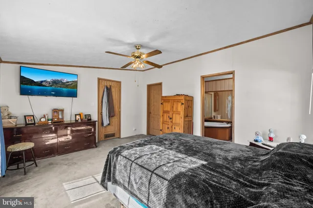 a bedroom with a bed a couch and dresser