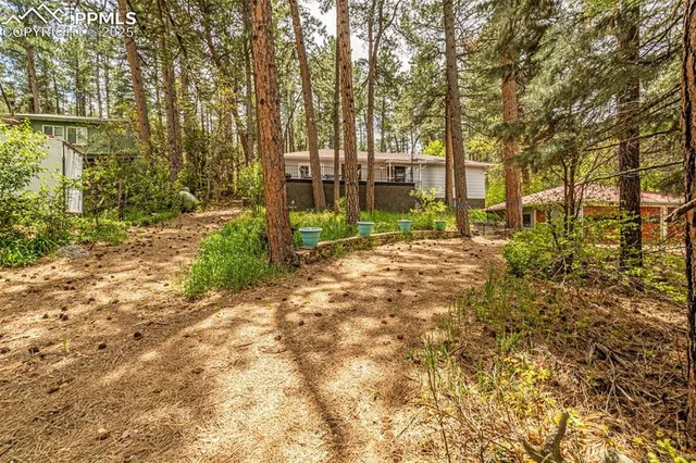 a view of a town with mountains in the background