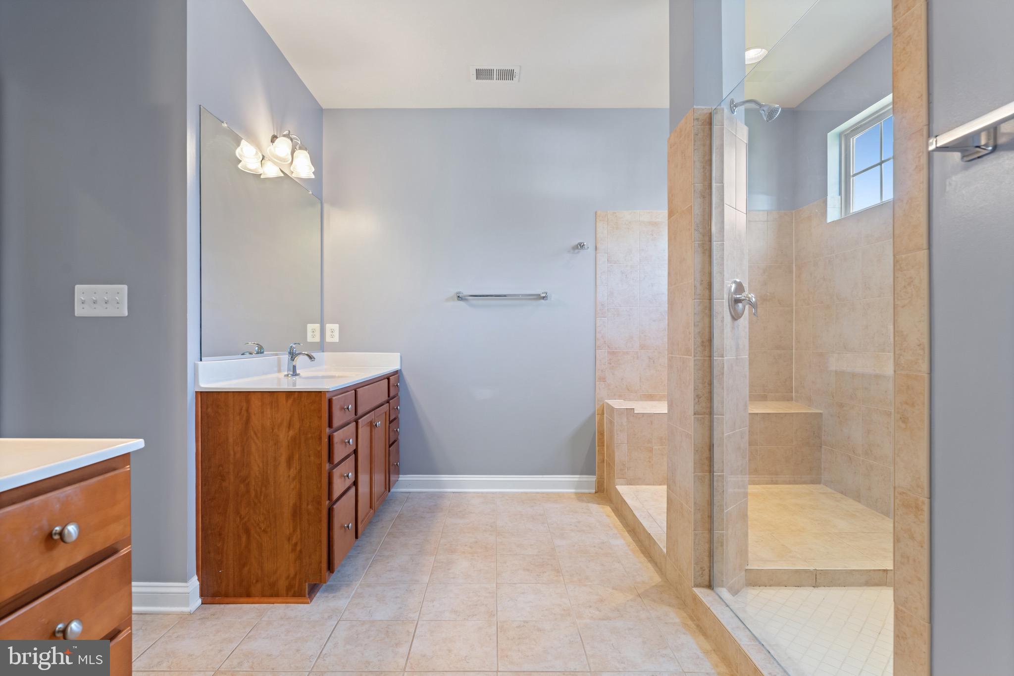 16277 Jetty Loop Woodbridge, VA 22191 - Photo 56 of 92 a bathroom with a double vanity sink a large mirror and shower