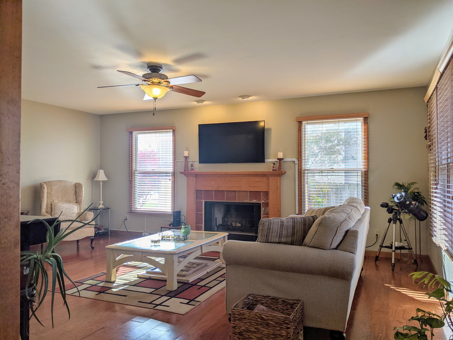 1409 Cobblefield Road Champaign, IL 61822 - Photo 30 of 73 a living room with furniture a fireplace and a flat screen tv