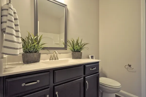 a bathroom with a sink a toilet and a mirror