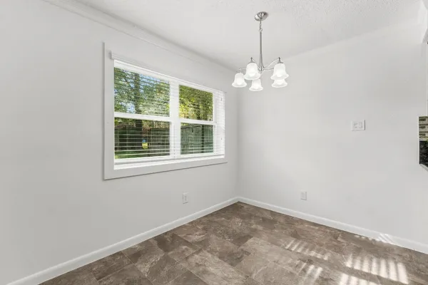 a view of a chandelier in a room