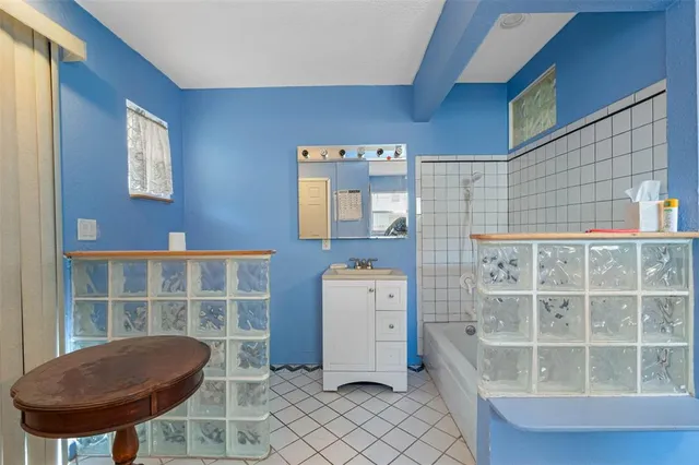 a view of cabinets and window