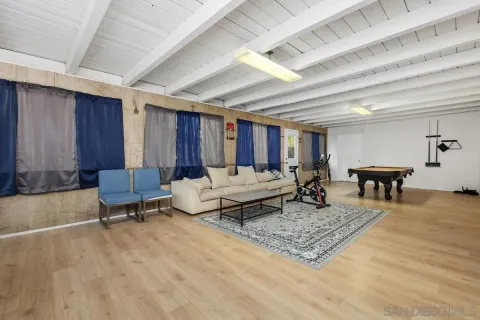 a living room with furniture and a rug