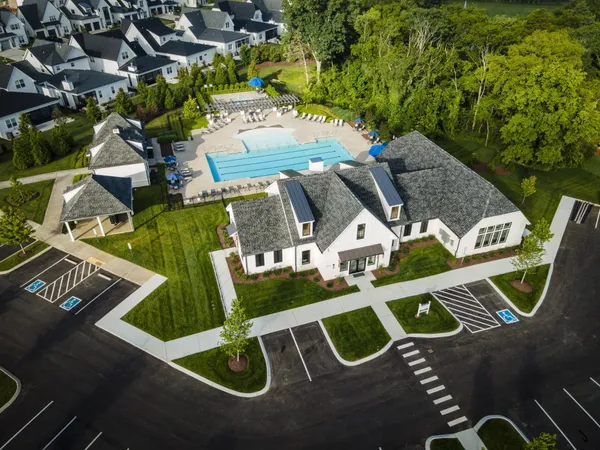 a view of swimming pool from a balcony