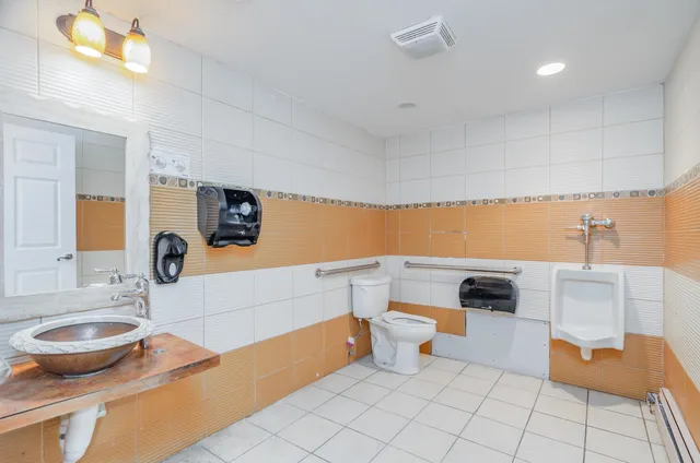 a bathroom with a toilet a sink and a mirror