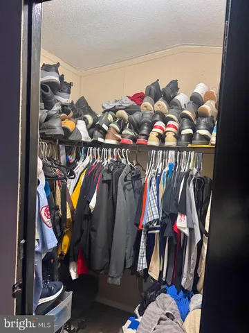 a view of walk in closet with clothes and shoes