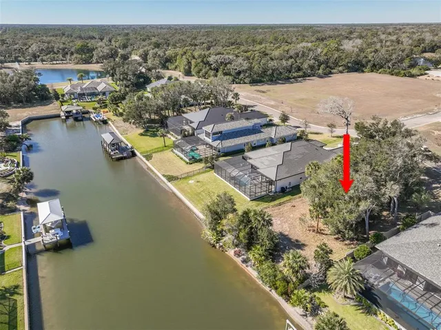 a view of a lake in middle of the town