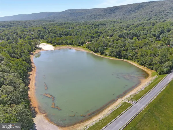 a view of a lake with a mountain