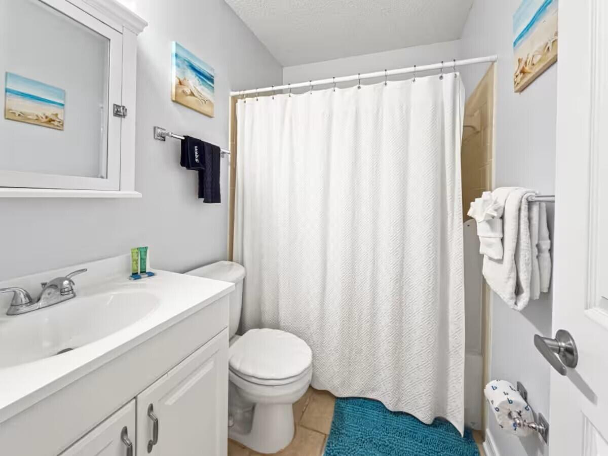 100 North Myrtle Drive, Unit 116 Santa Rosa Beach, FL 32459 - Photo 7 of 29 a bathroom with a sink a toilet and shower curtain