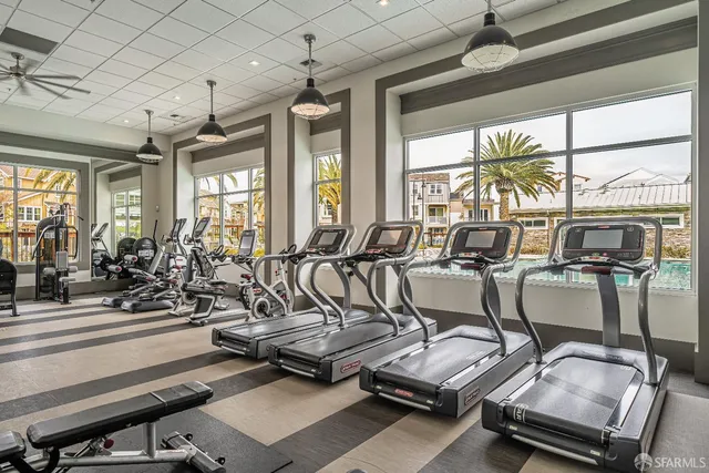 a view of a room with gym equipment