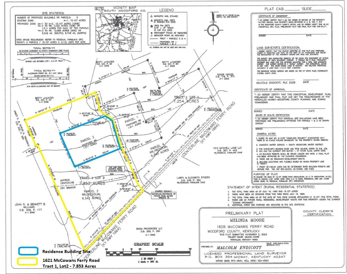 1621 McCowans Ferry Road Versailles, KY 40383 - Photo 2 of 11 Preliminary Plat 1621 McCowans Ferry Rd