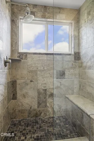 an aerial view of a house with a garden