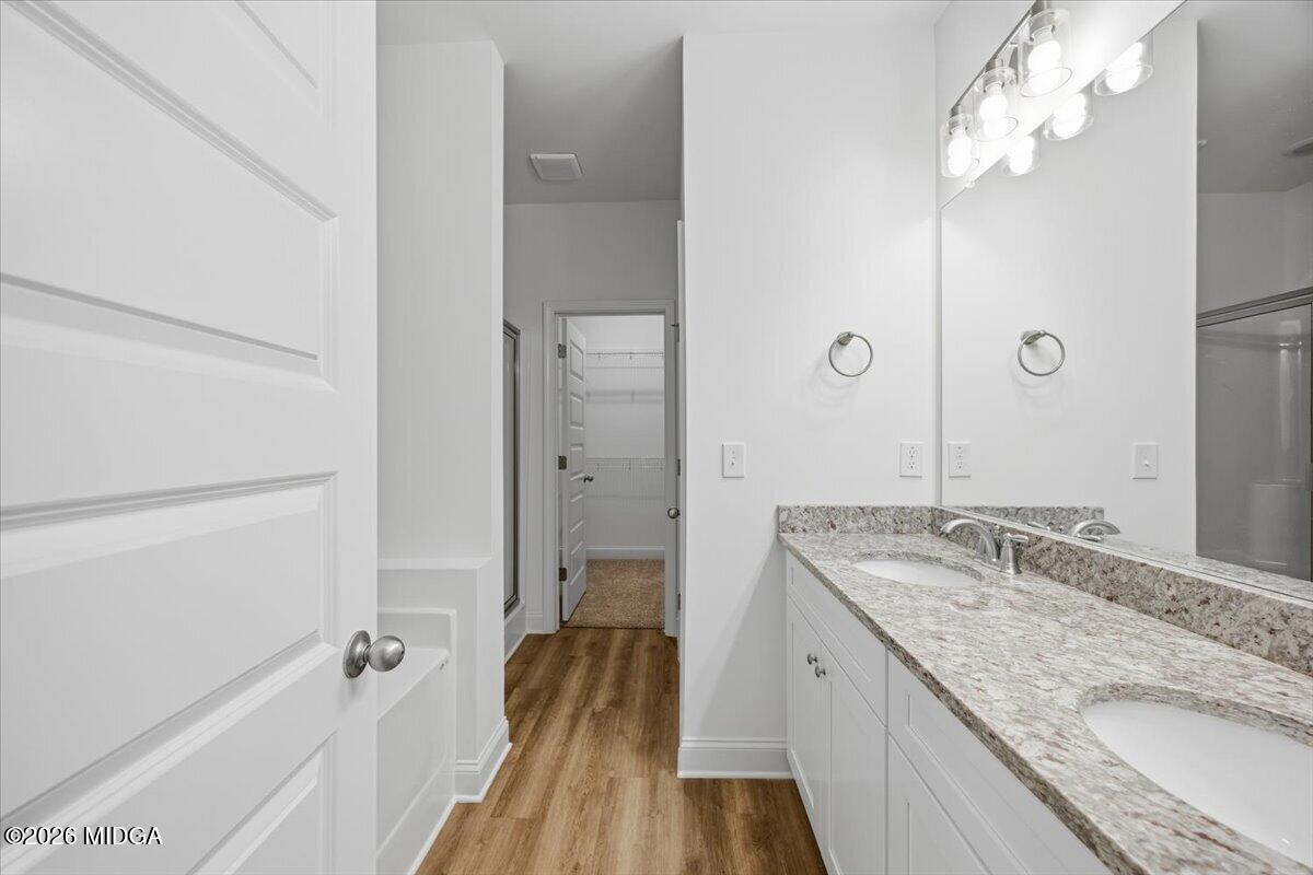 2762 Boxankle Road Forsyth, GA 31029 - Photo 9 of 19 a spacious bathroom with a granite countertop sink a mirror and shower