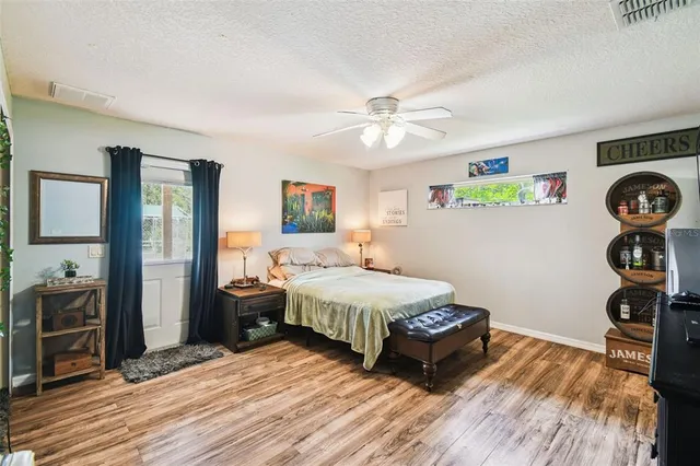 a view of a field with an outdoor space