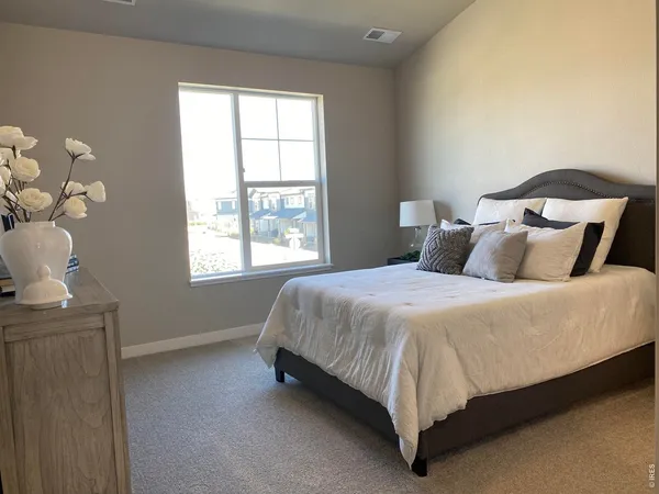 a bedroom with a bed and window