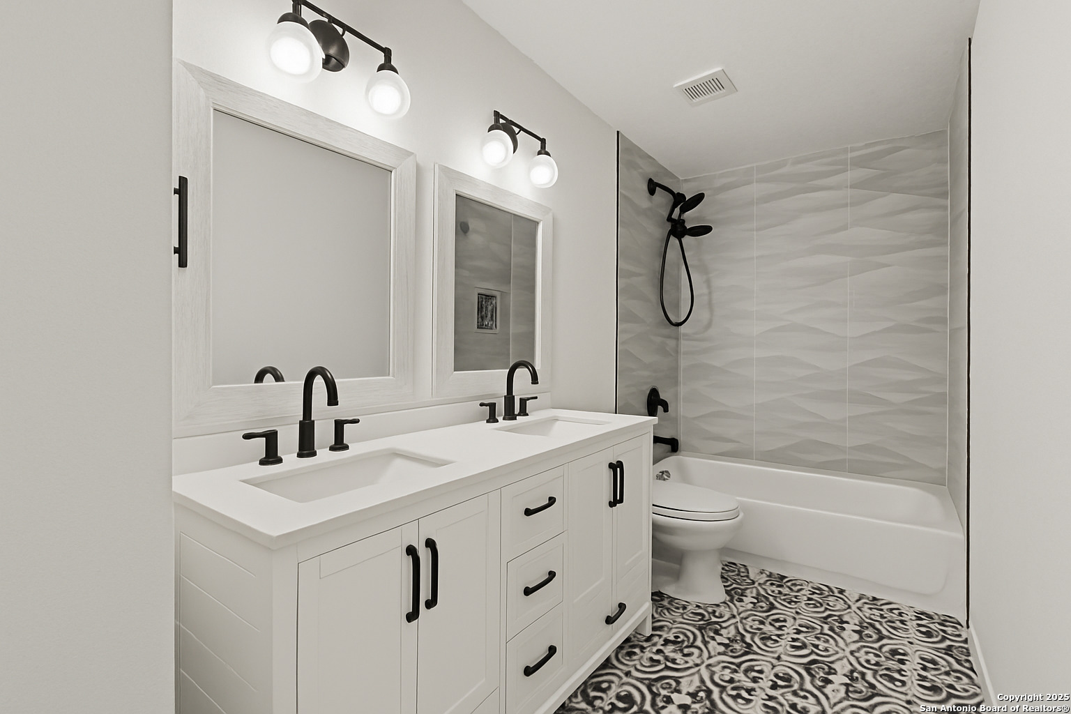 1687 Fir Circle Schertz, TX 78154 - Photo 21 of 25 a bathroom with a double vanity sink a toilet and a bathtub
