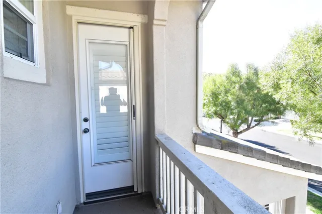 a view of a balcony from door