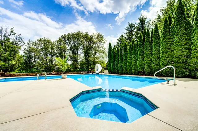 a view of a swimming pool with an outdoor space