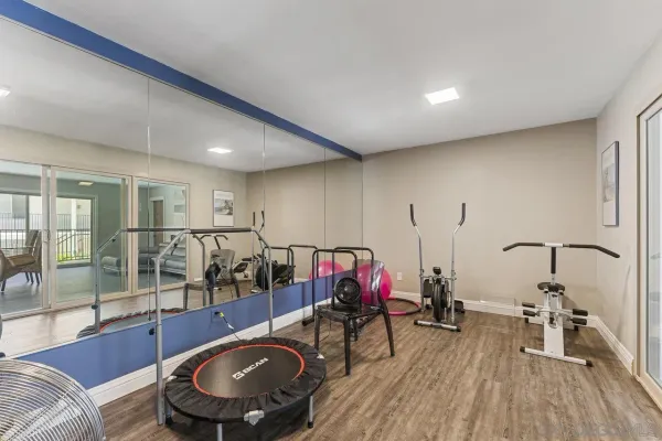 a view of a room with gym equipment