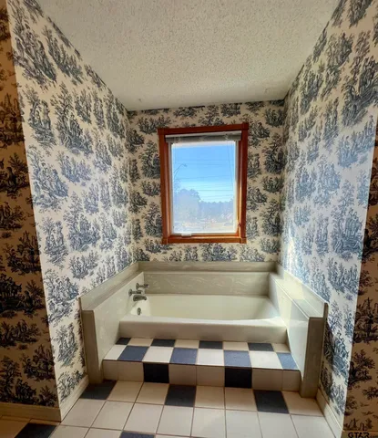 a bathroom with a bathtub and a shower