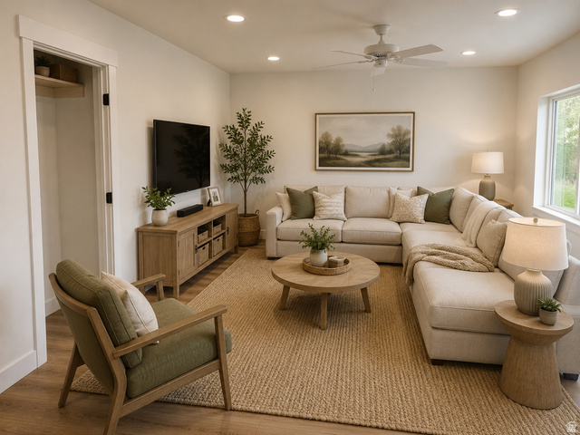 2865 North 3250 W Road Sutherland, UT 84624 - Photo 8 of 28 Staged Bright living space featuring recessed lighting and a ceiling fan